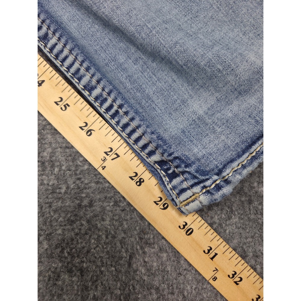 Rock Revival Lang Bootcut Jeans Womens 26 Blue Distressed Mid Rise Thick Stitch - Picture 10 of 13